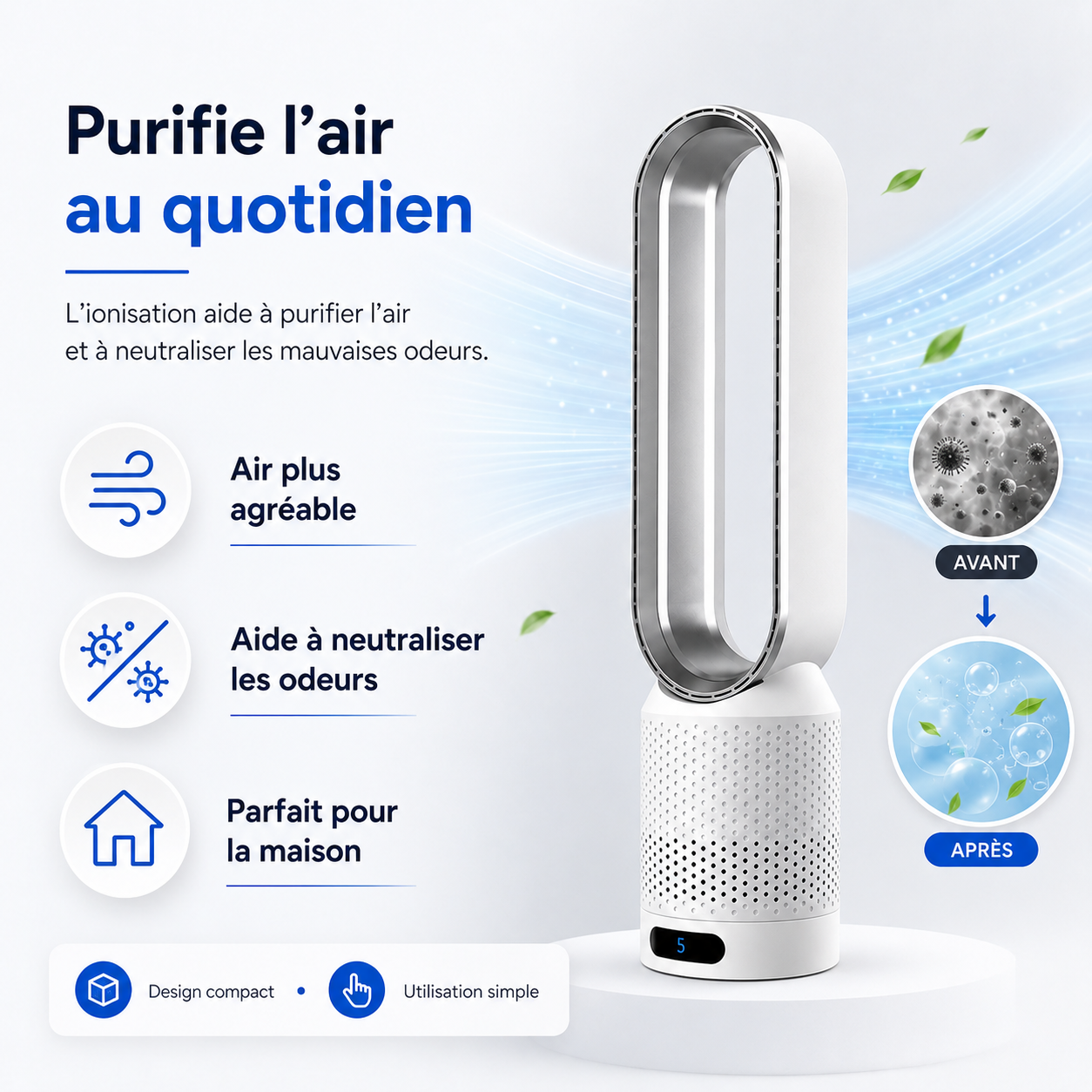 Refroidisseur d'air 3-en-1 | Purificateur d'air UV et Ionisateur