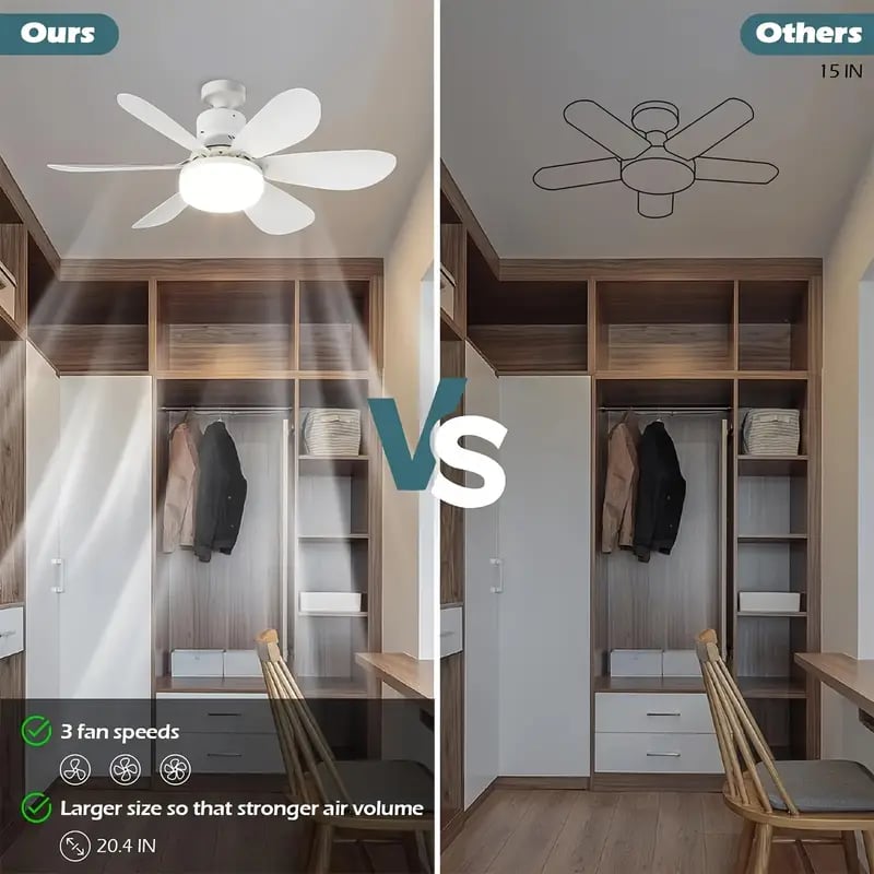 LuxeBreeze Ventilateur de Plafond Portable & Lumière | Élégante solution 2-en-1 avec télécommande pour confort et style