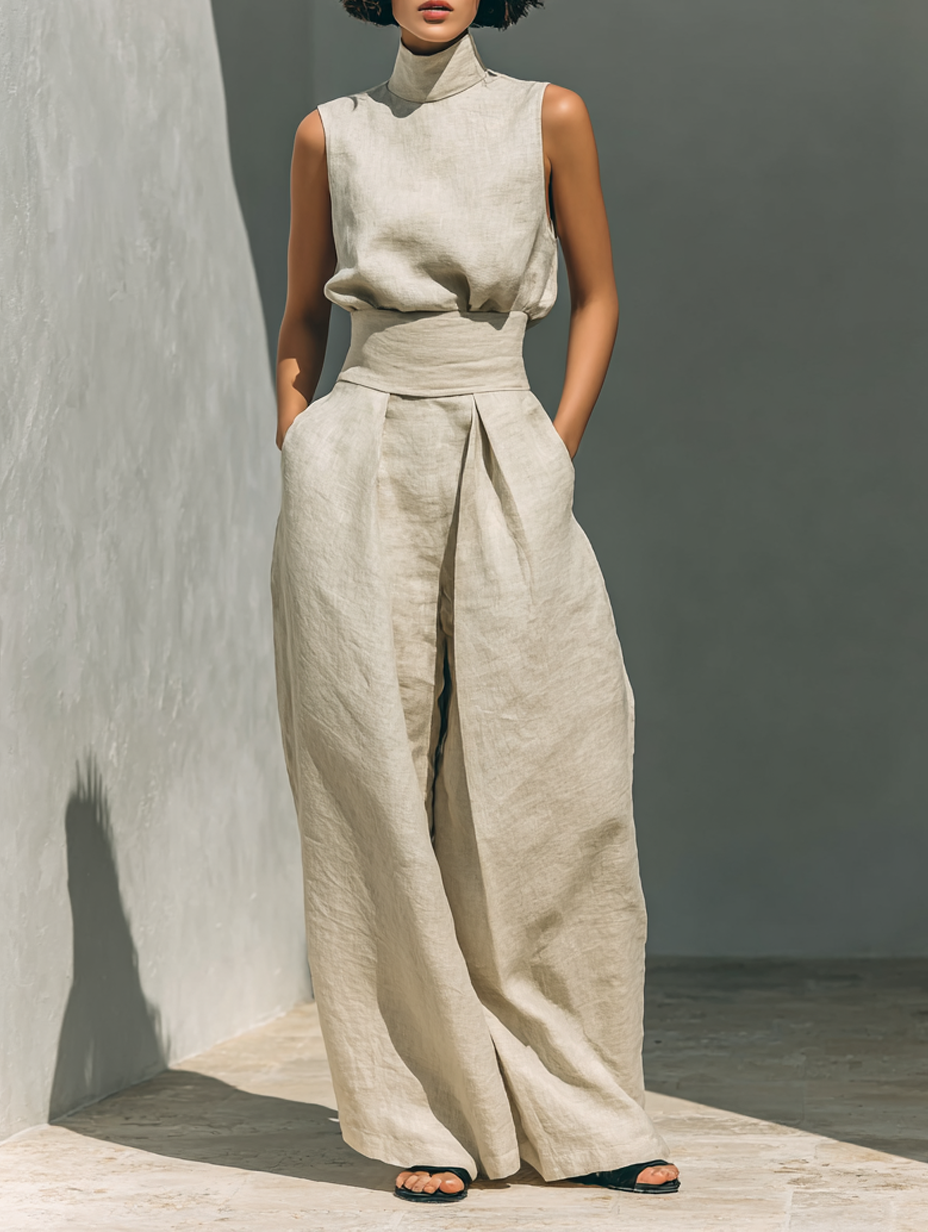 Ensemble Blouse sans Manches et Pantalons Amples pour Femmes