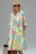 Robe Longue Coupe A avec Imprimé Floral et Décolleté en V pour Femme