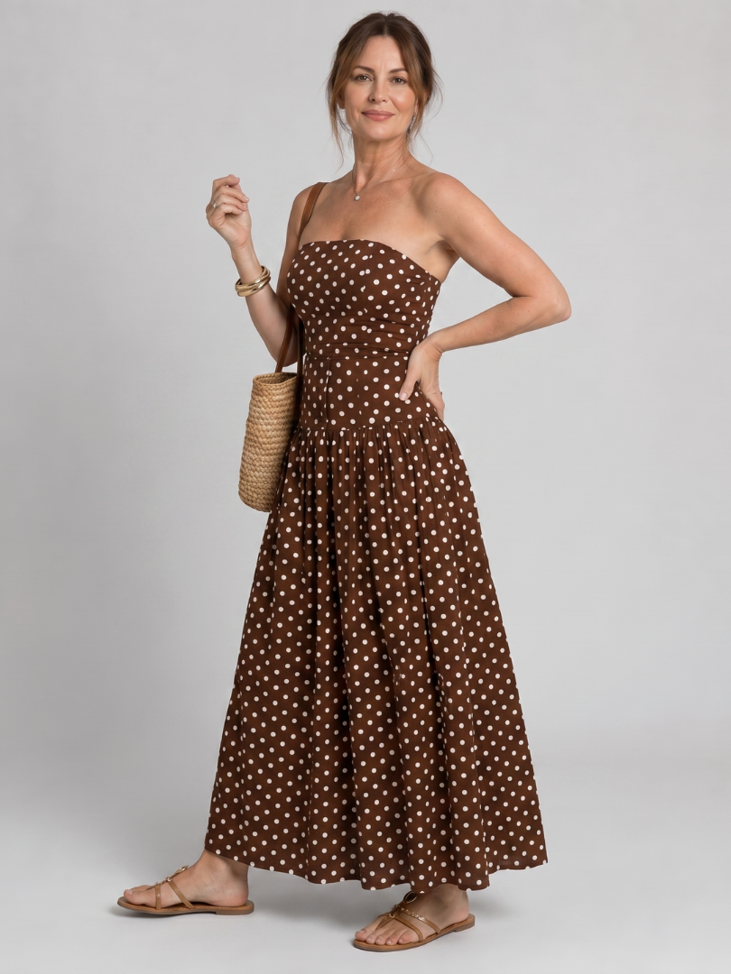 Sorien | Robe Midi à Pois Sans Bretelles
