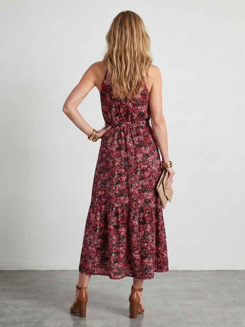 Anis | Robe Midi à Col Montant à Fleurs