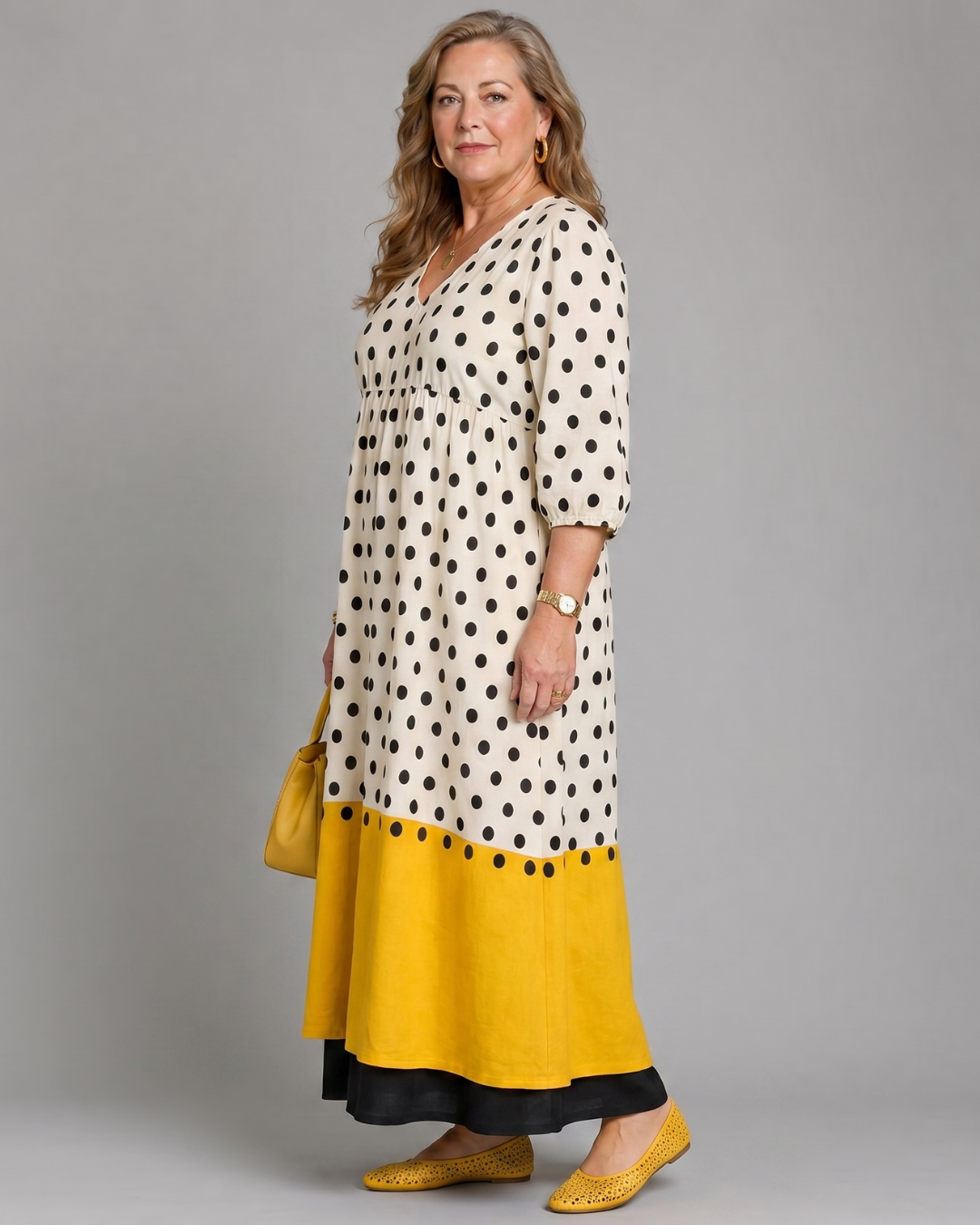 Marimana | Robe Midi Quotidienne à Pois et Blocs de Couleur
