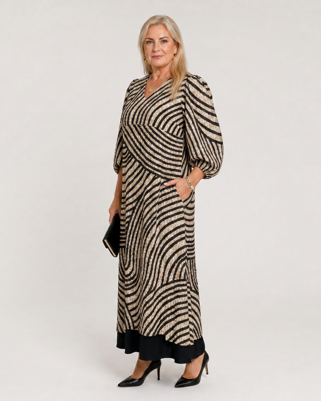 Vimera | Robe Midi Décontractée à Imprimé Vagues Abstraites
