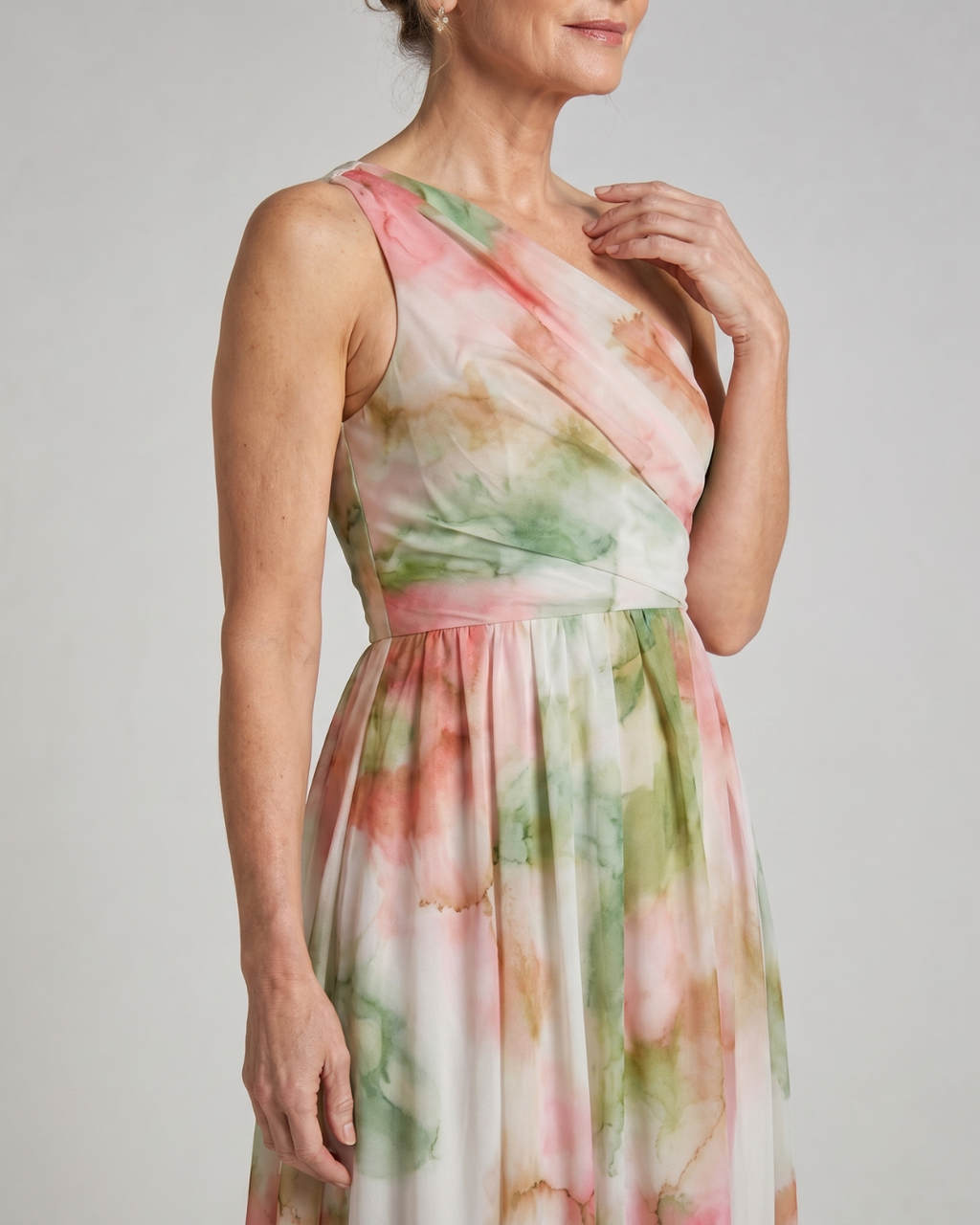 Olene | Robe Maxi Fluide à Une Épaule Aquarelle