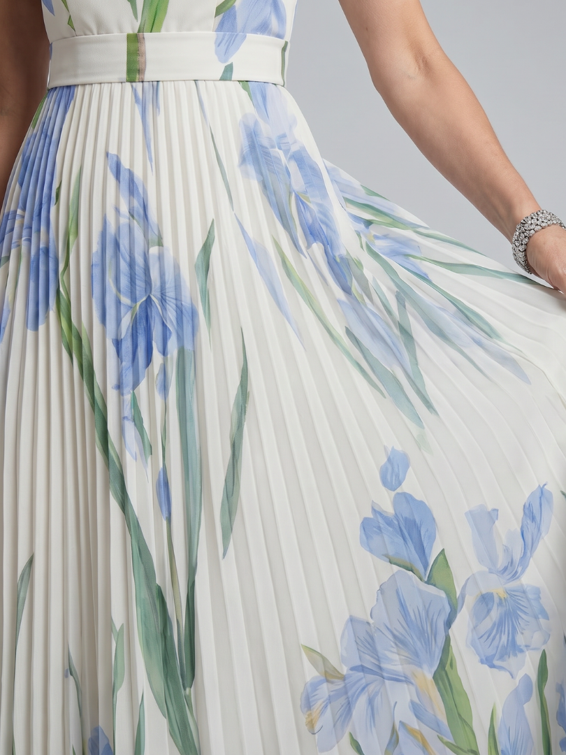 Ophelia | Robe midi à imprimé floral sans manches et décolleté carré