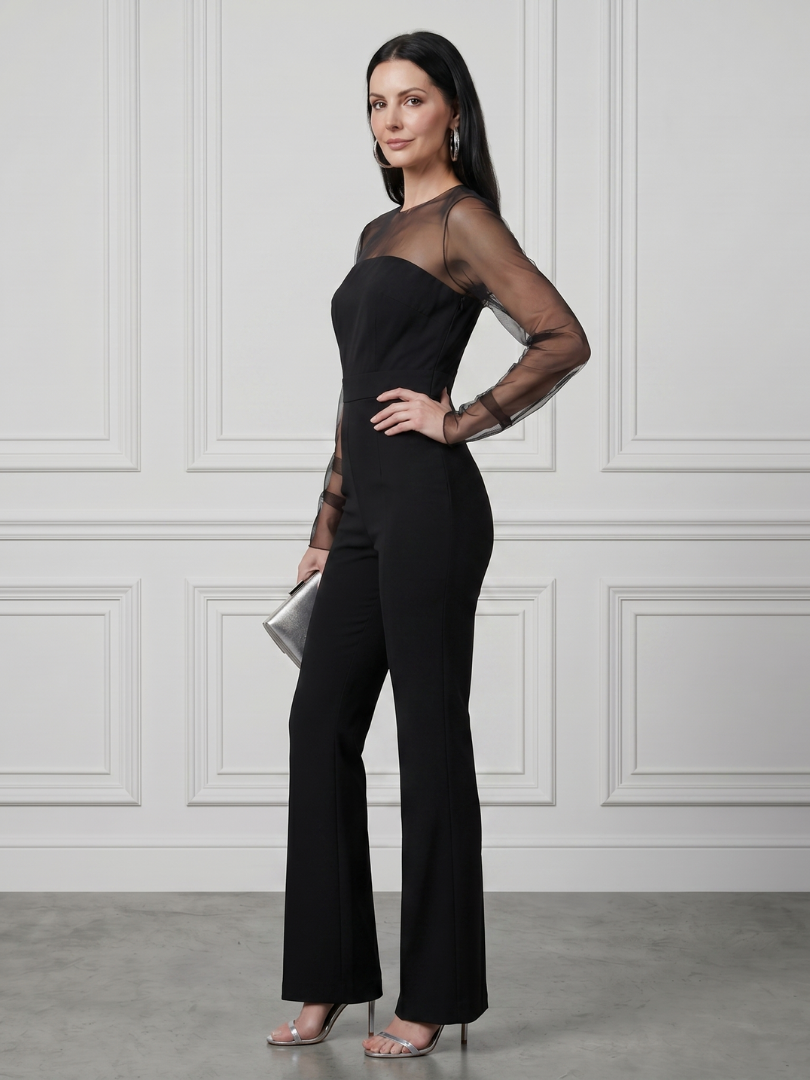 Oksana | Combinaison ajustée à corsage transparent et jambes évasées