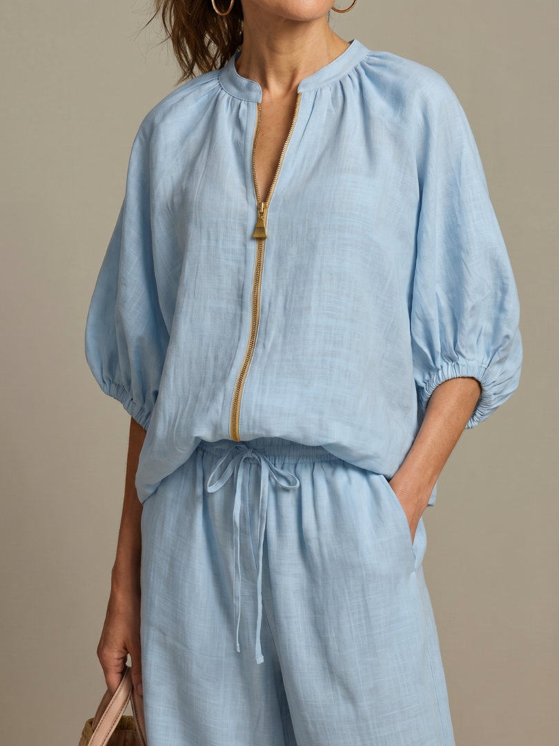 Natalia | Haut Blouson à Zip avec Pantalon Large