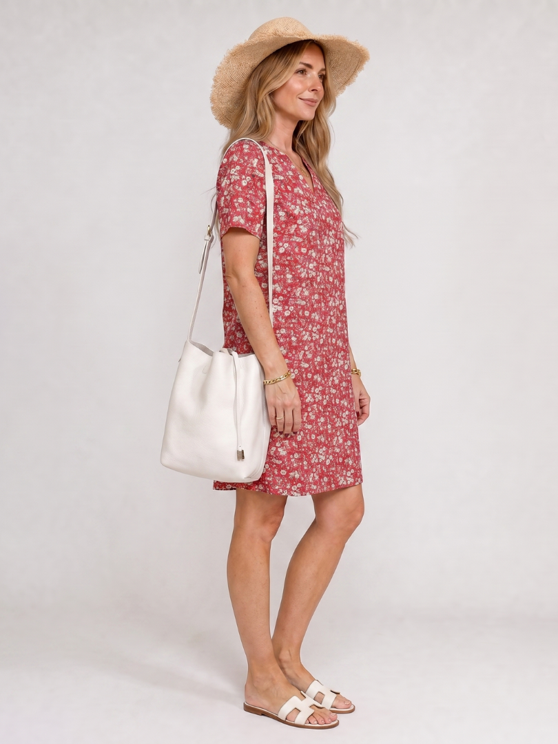 Somene | Robe à manches courtes en imprimé géométrique, longueur genoux