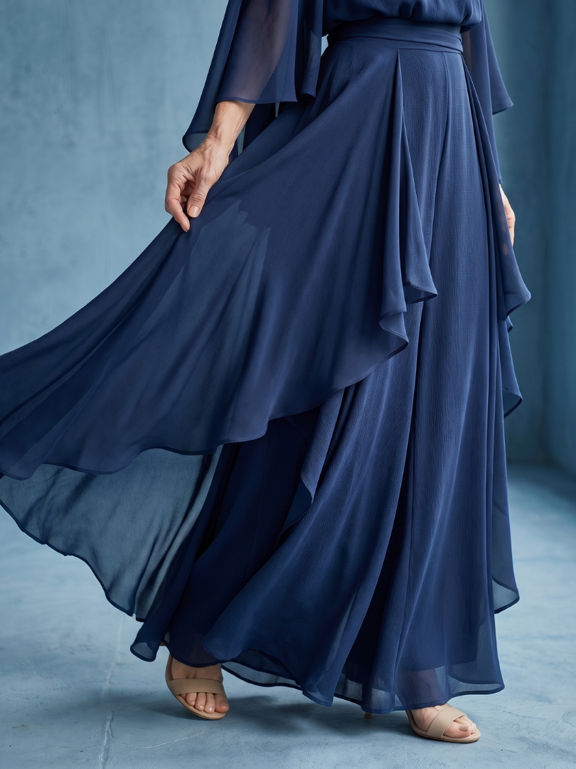 Desta | Robe Midi à Manches Superposées et Taille Drapée