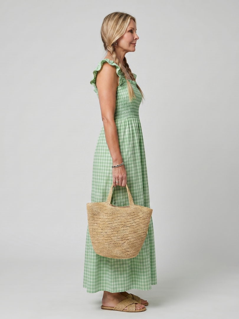Verity | Robe midi à encolure carrée sans manches à motif vichy