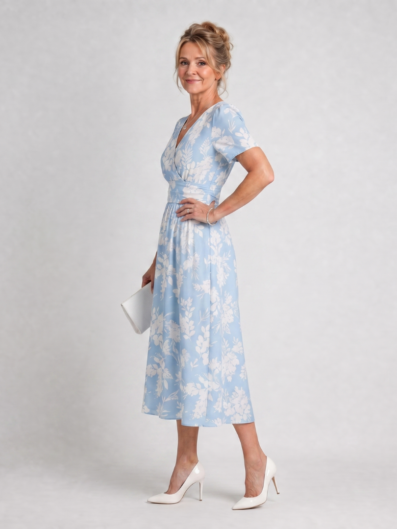 Marion | Robe Midi à Manches Courtes en Imprimé Floral