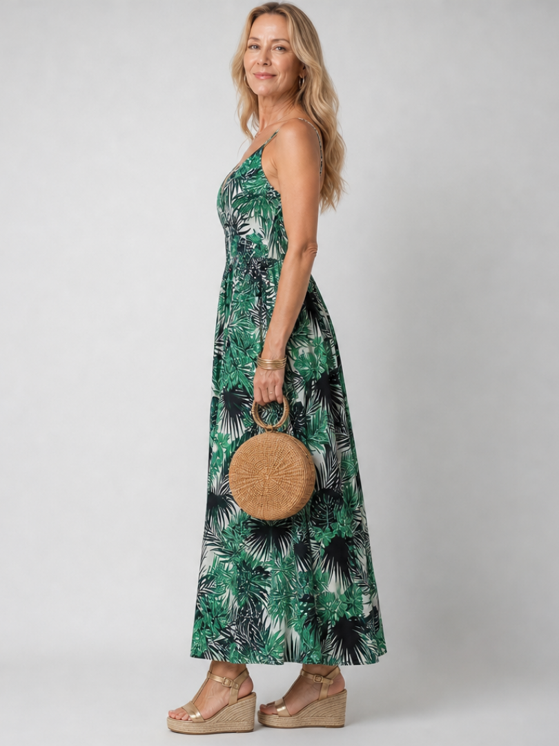 Maravelle | Robe Midi sans Manches à Imprimé Floral