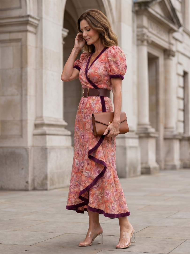 Maia | Robe Midi à Manches Bouffantes Style Wrap