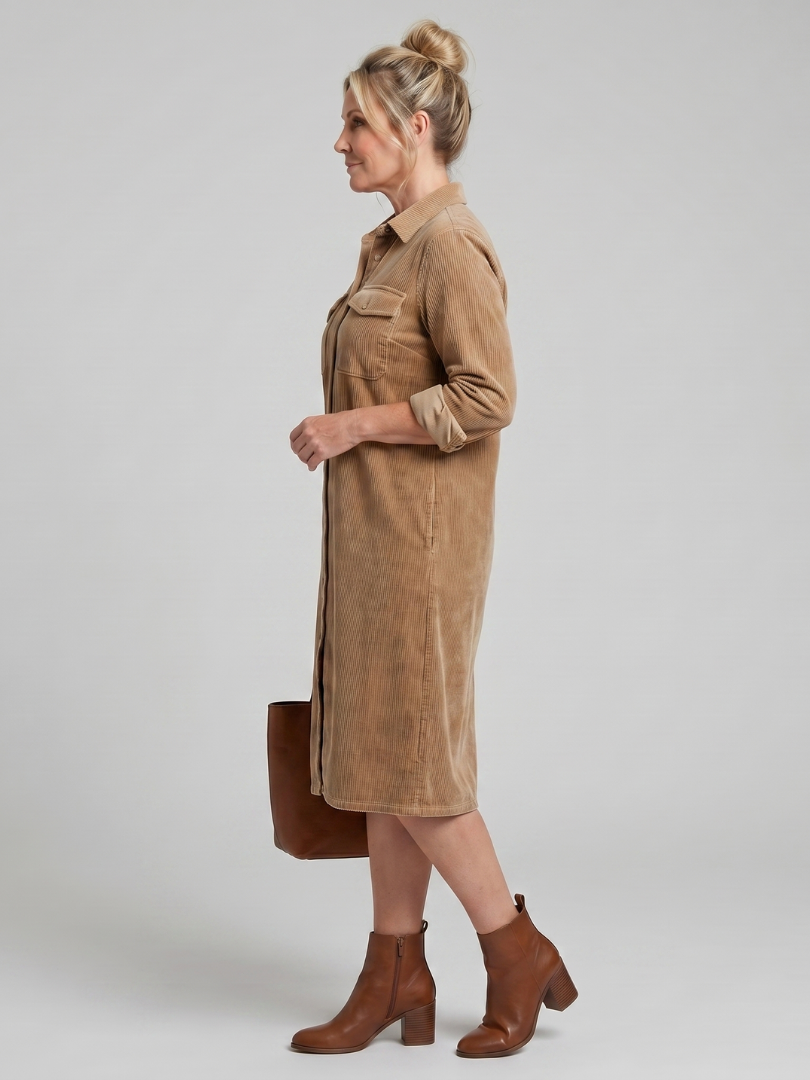 Pema | Robe Midi à Manches Longues avec Poches Patte