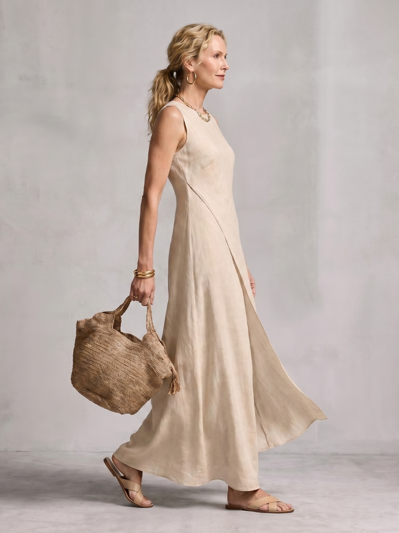 Hortensia | Robe Maxi à Encolure Ronde Asymétrique et Superposée
