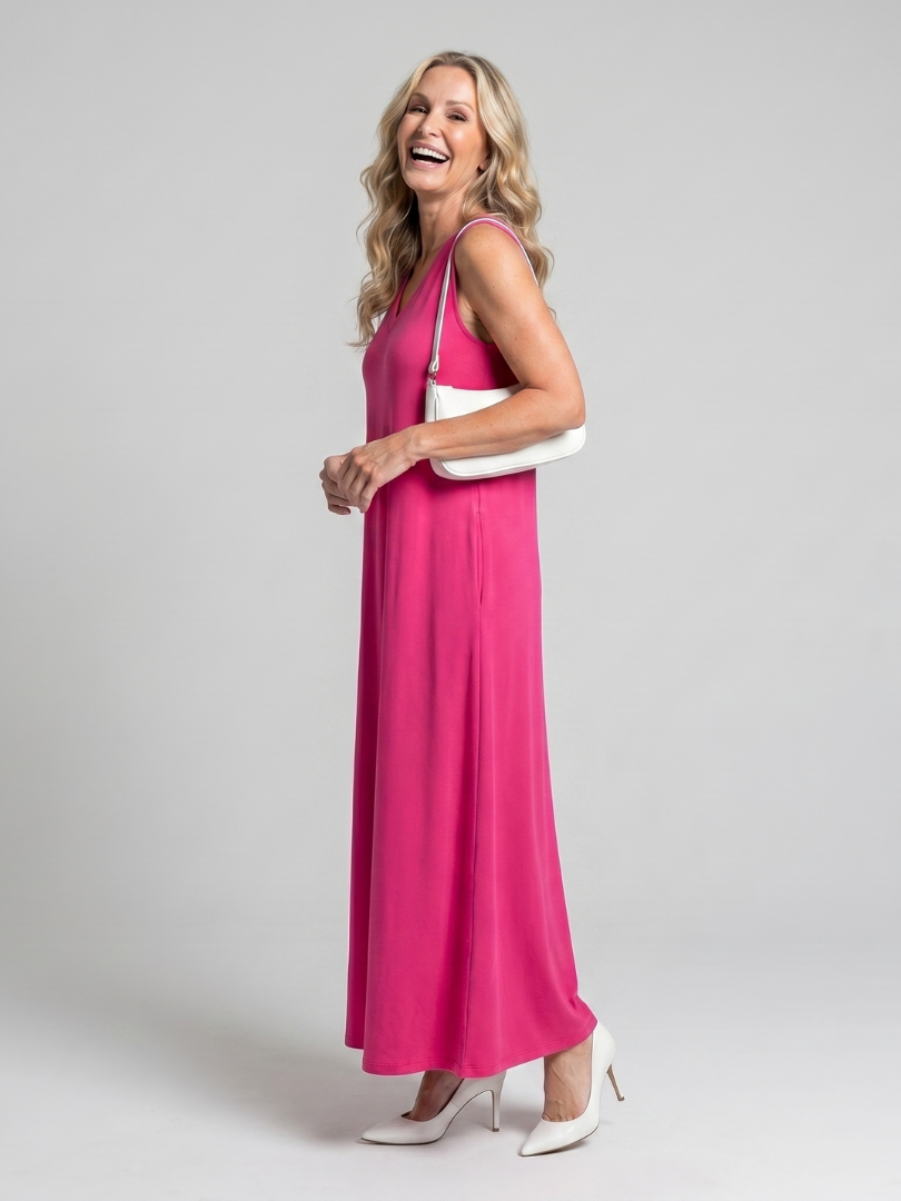 Valerie | Robe Midi Sans Manches Imprimée de Feuilles Tropicales