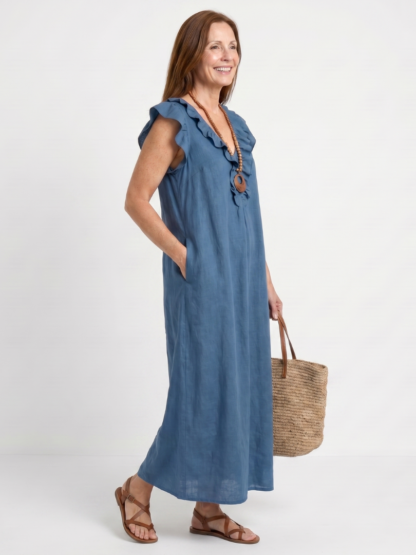 Adélaïde | Robe midi sans manches avec volants