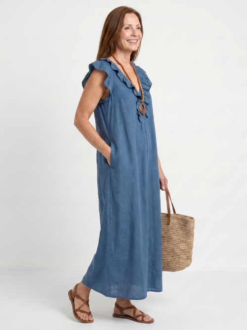 Adélaïde | Robe midi sans manches avec volants