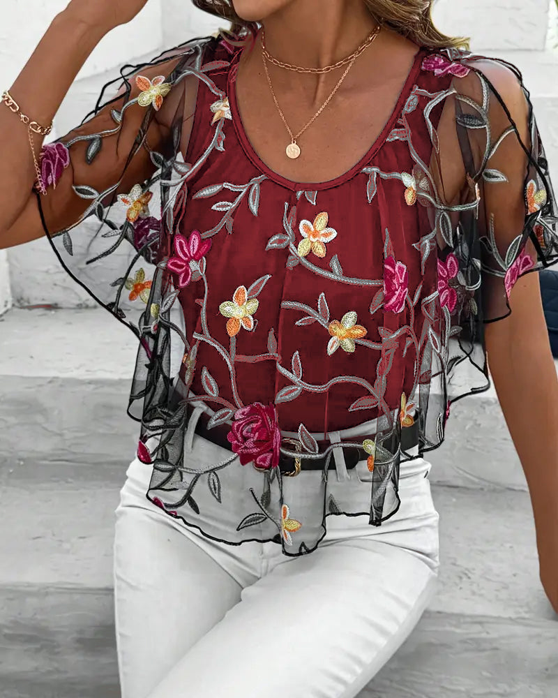 Adeline | blouse élégante en maille brodée lourde