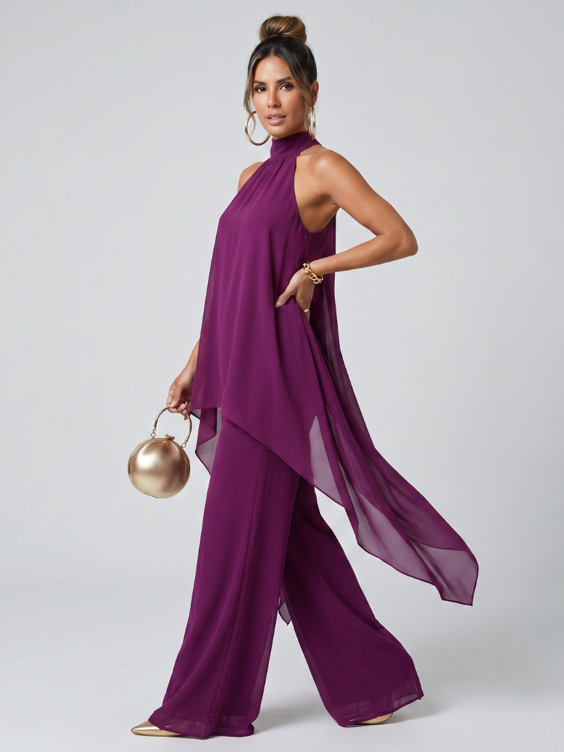 Zareen | Ensemble Top Tunique Asymétrique et Pantalons à Jambes Larges