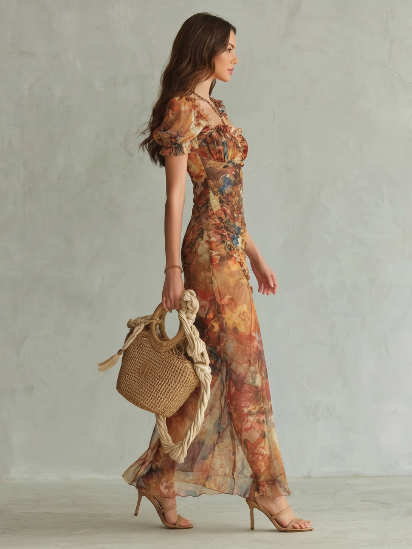 Ciel | Robe Midi Plissée à Manches Volantes
