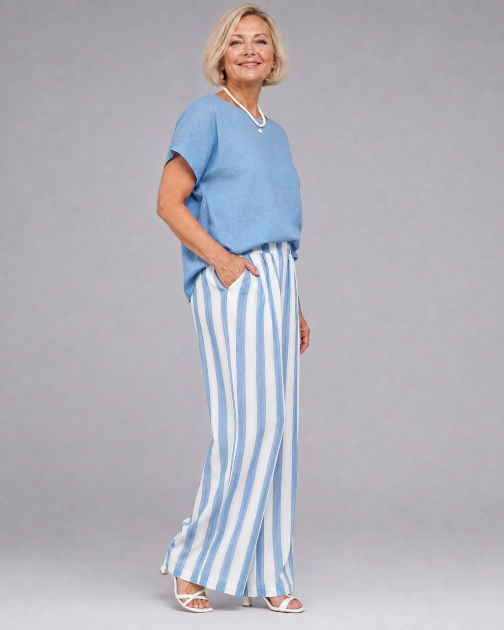 Miolna | Ensemble Haut en Mélange de Lin et Pantalons Amples Rayés