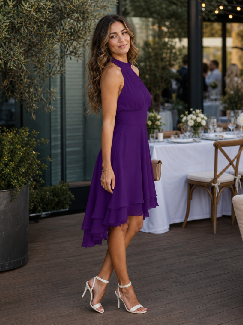 Iyla | Robe à encolure halter avec ourlet superposé longueur genou