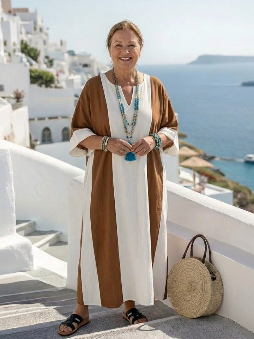 Calindra | Robe maxi décontractée à manches courtes et color block