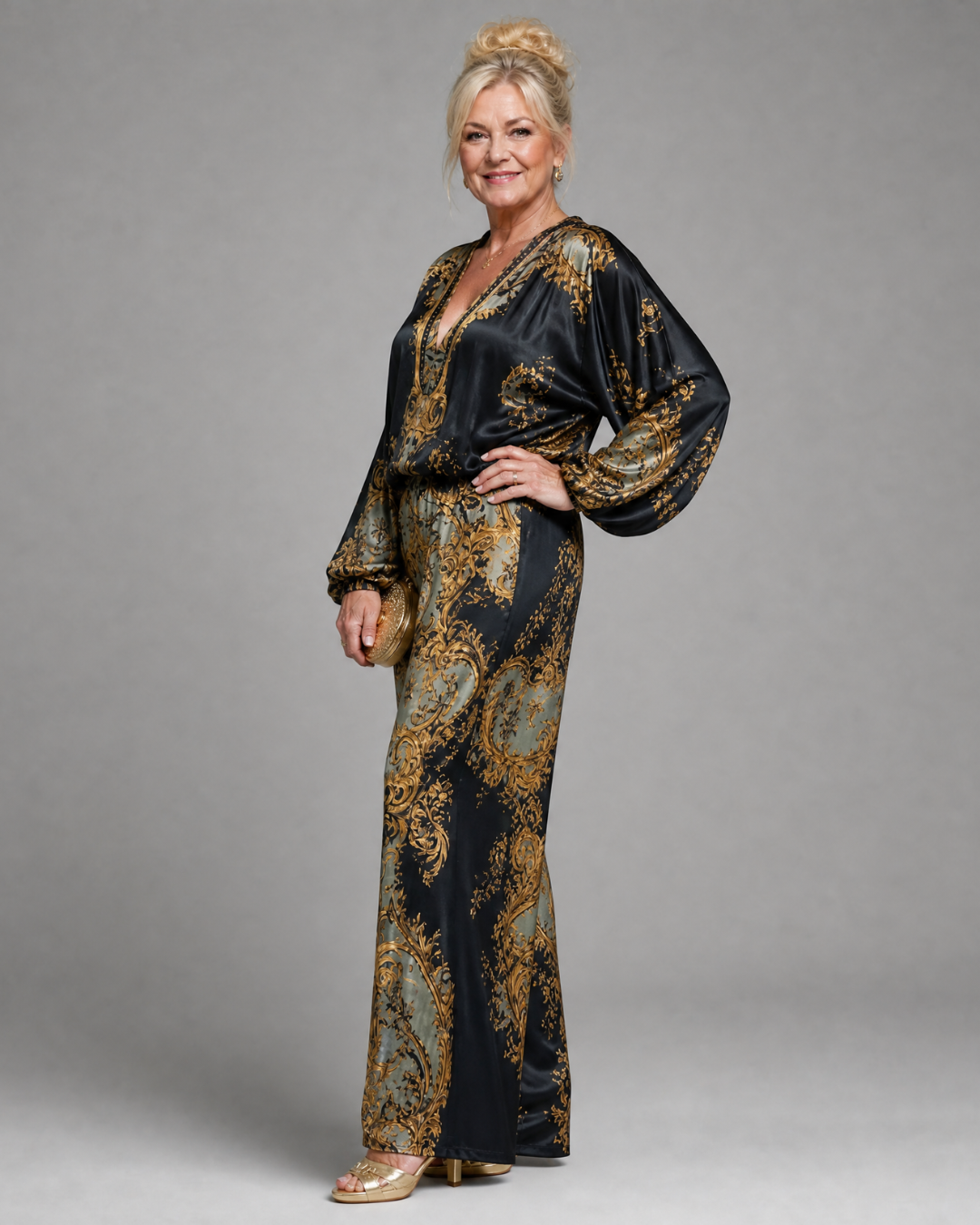 Valoria | Ensemble Blouse Imprimé Baroque et Pantalon Large