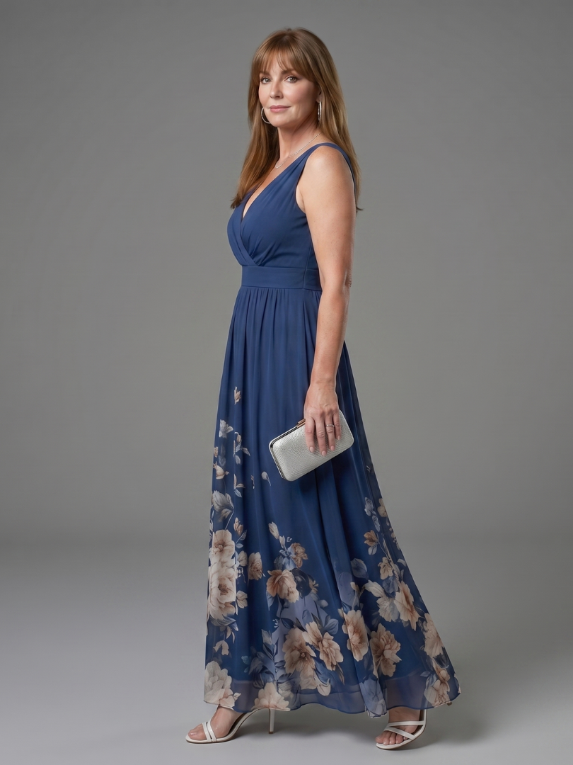 Clarissa | Robe midi sans manches à encolure en V et ourlet floral doux