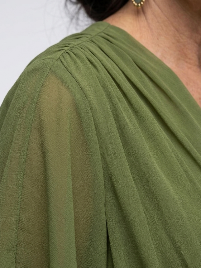 Elysia | Robe Midi Drapée à Décolleté en V avec Ceinture