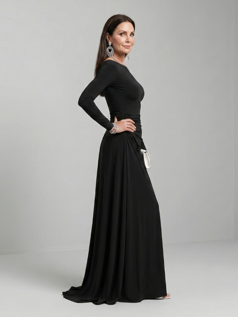 Gyram | Robe Maxi Fluide à Manches Longues et Col Bateau