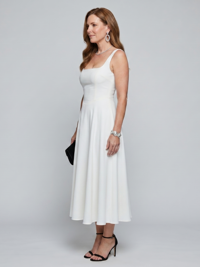 Pallas | Robe midi à bretelles carrées et jupe évasée