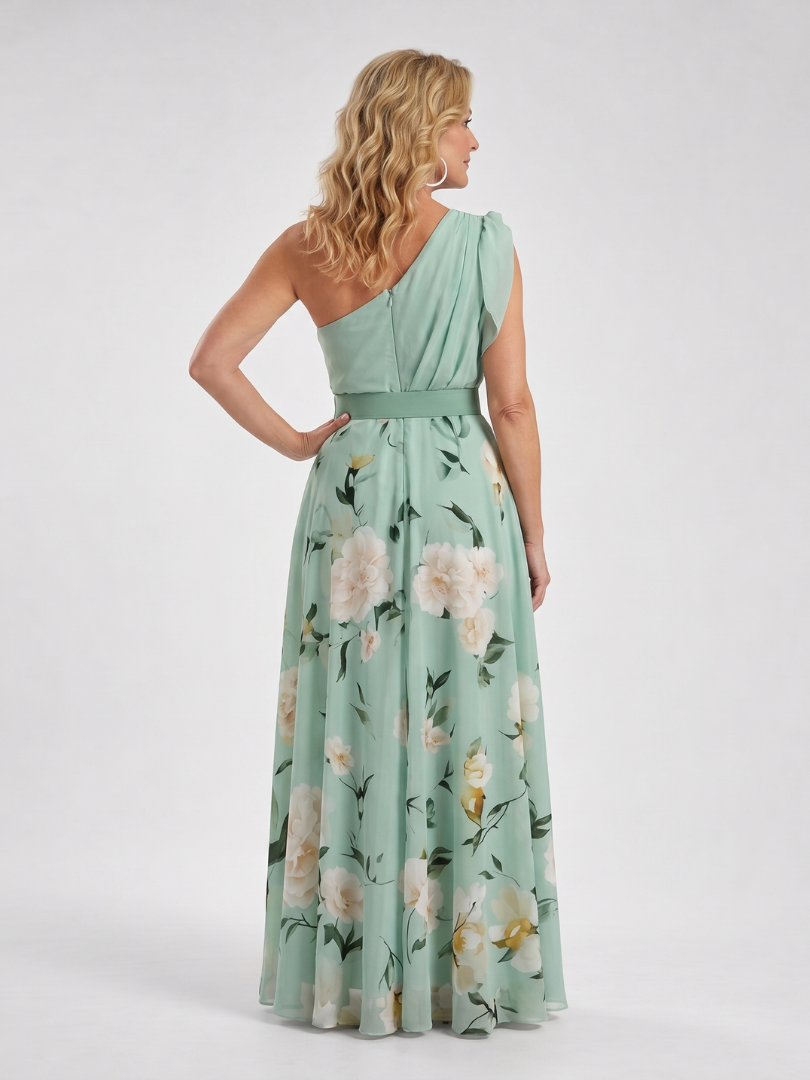 Manios | Robe maxi à imprimé floral à une épaule avec ceinture