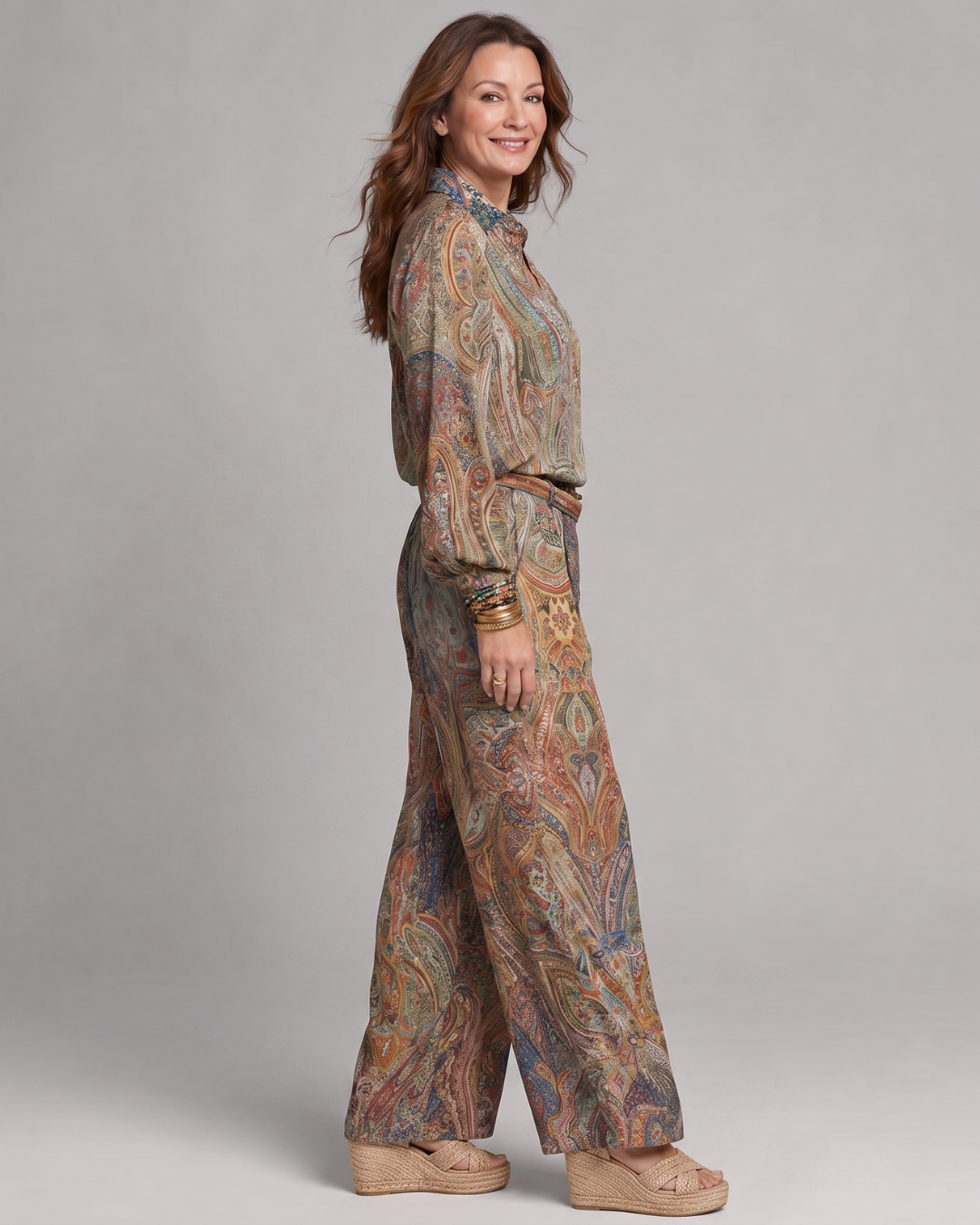 Virezza | Blouse à Imprimé Paisley Orné et Ensemble de Pantalons Amples