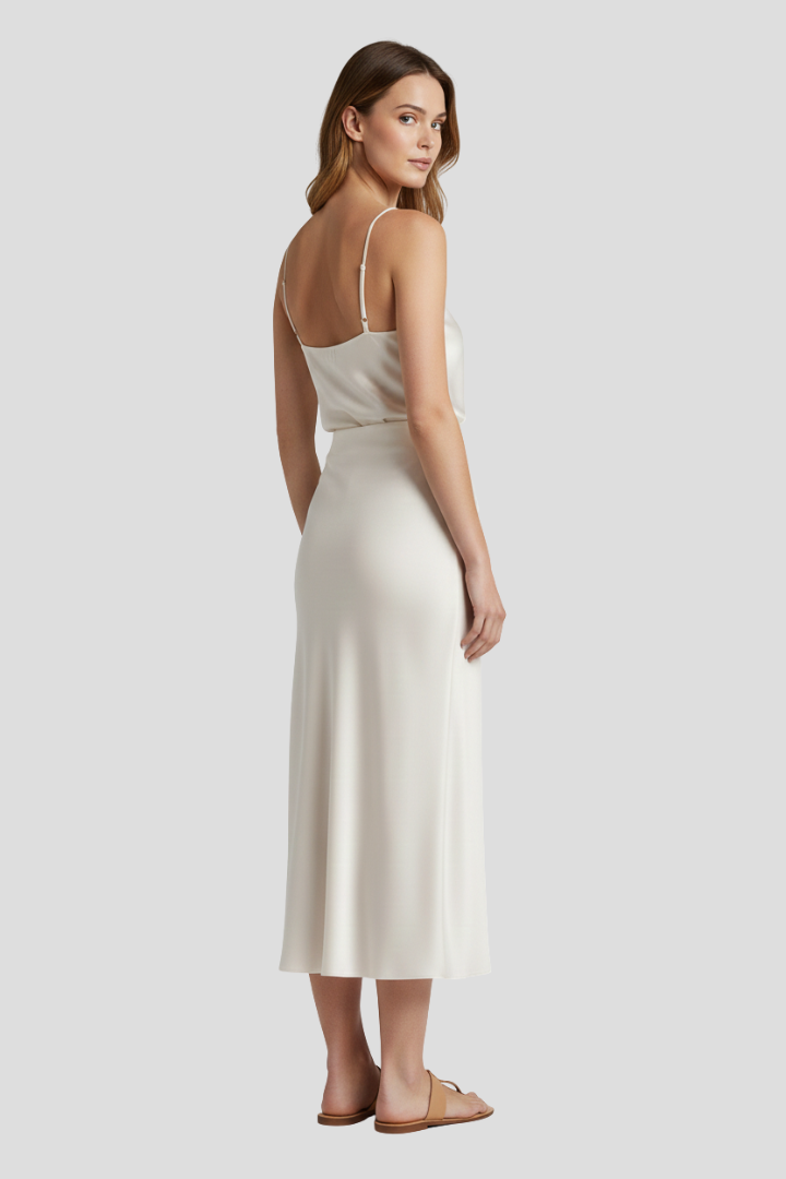 Jupe Midi Femme Taille Haute avec Coupe Drapée