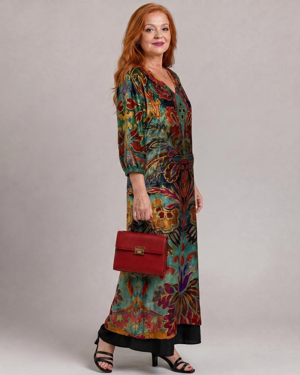 Valmira | Robe Midi Ample à Imprimé Bohème Orné