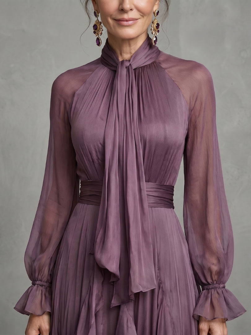 Demetria | Robe Maxi à Volants avec Nœud au Cou