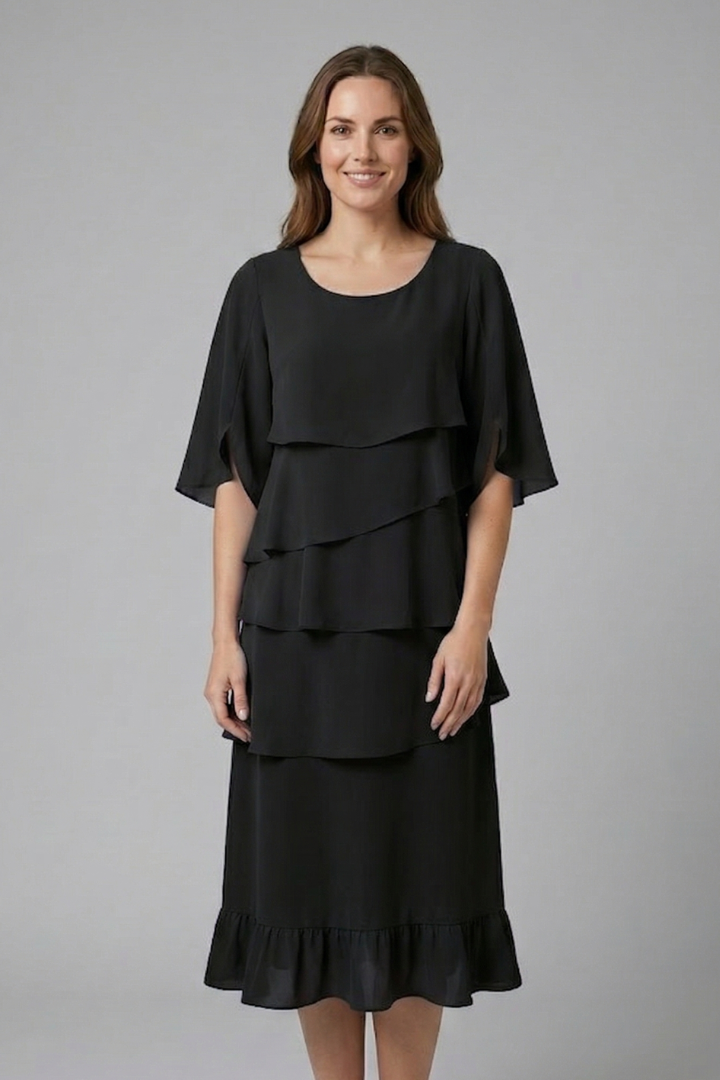 Robe Midi Femme avec Manches Fendues et Détails Volants