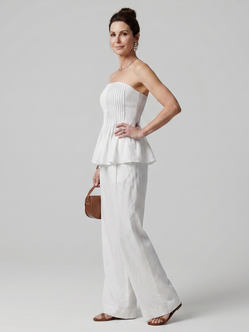 Rila | Ensemble Top Smocké Sans Manches et Pantalon Large