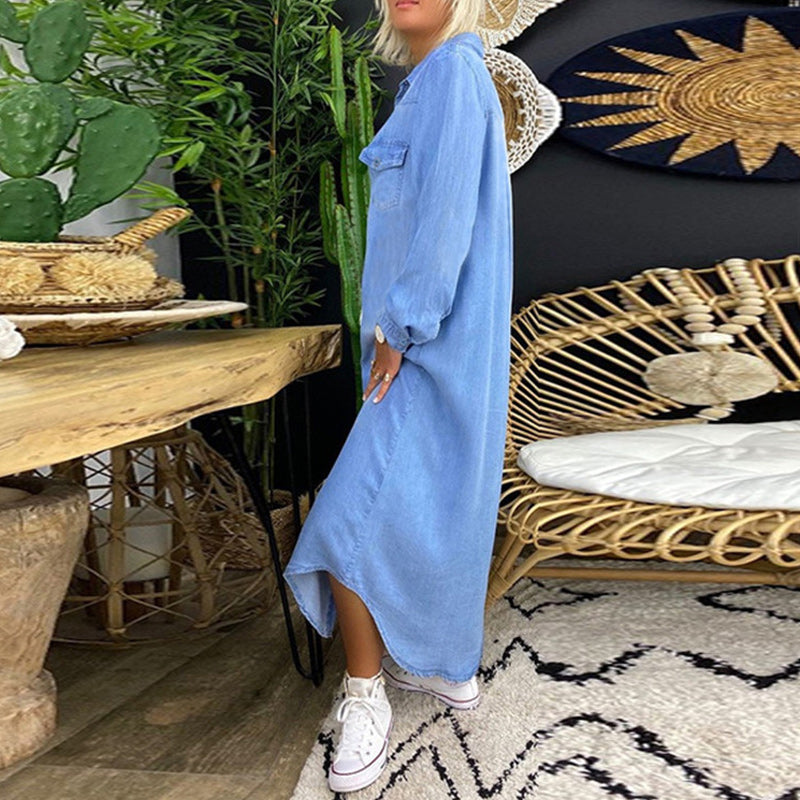 Lesly | Robe maxi à manches longues en denim