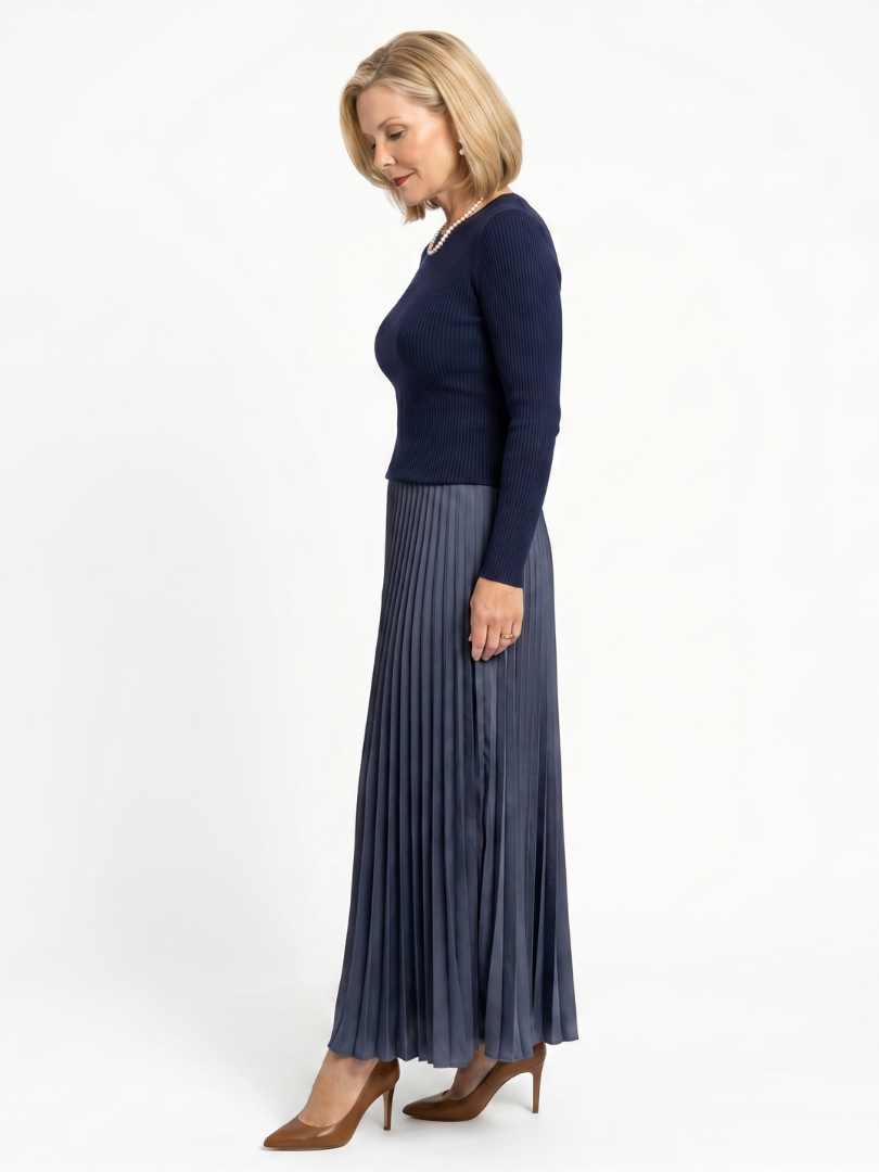 Faon | Robe Midi à Jupes Plissées et Haut Tricoté