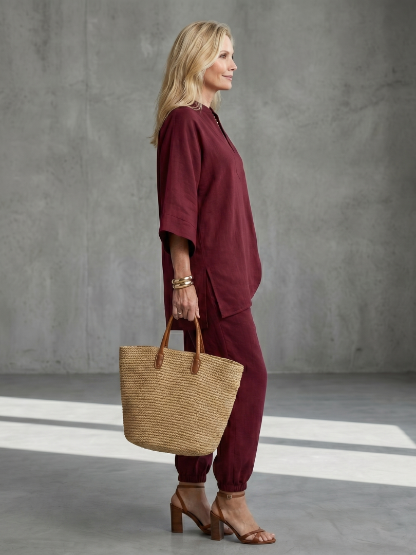 Georgiana | Ensemble tunique à col V et pantalon froncé