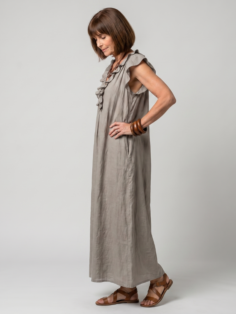 Fougère | Robe Midi Sans Manches avec Volants