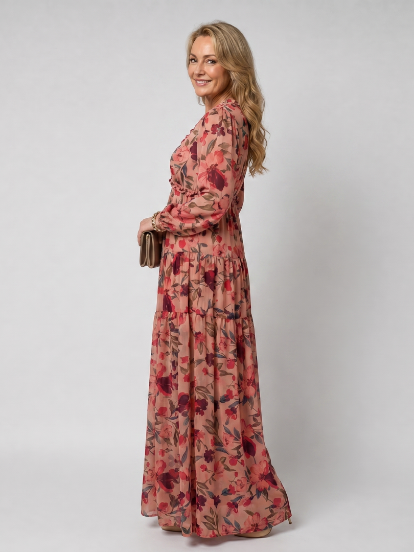 Camelo | Robe maxi à imprimé floral à manches longues