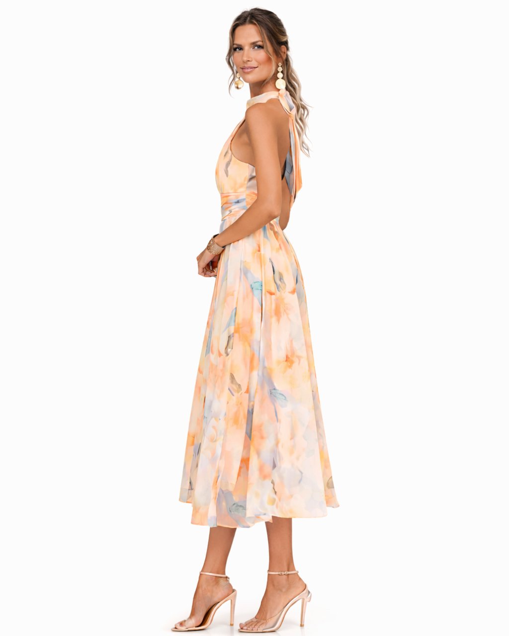 Aurora - Robe Halter Neck en Imprimé Aquarelle