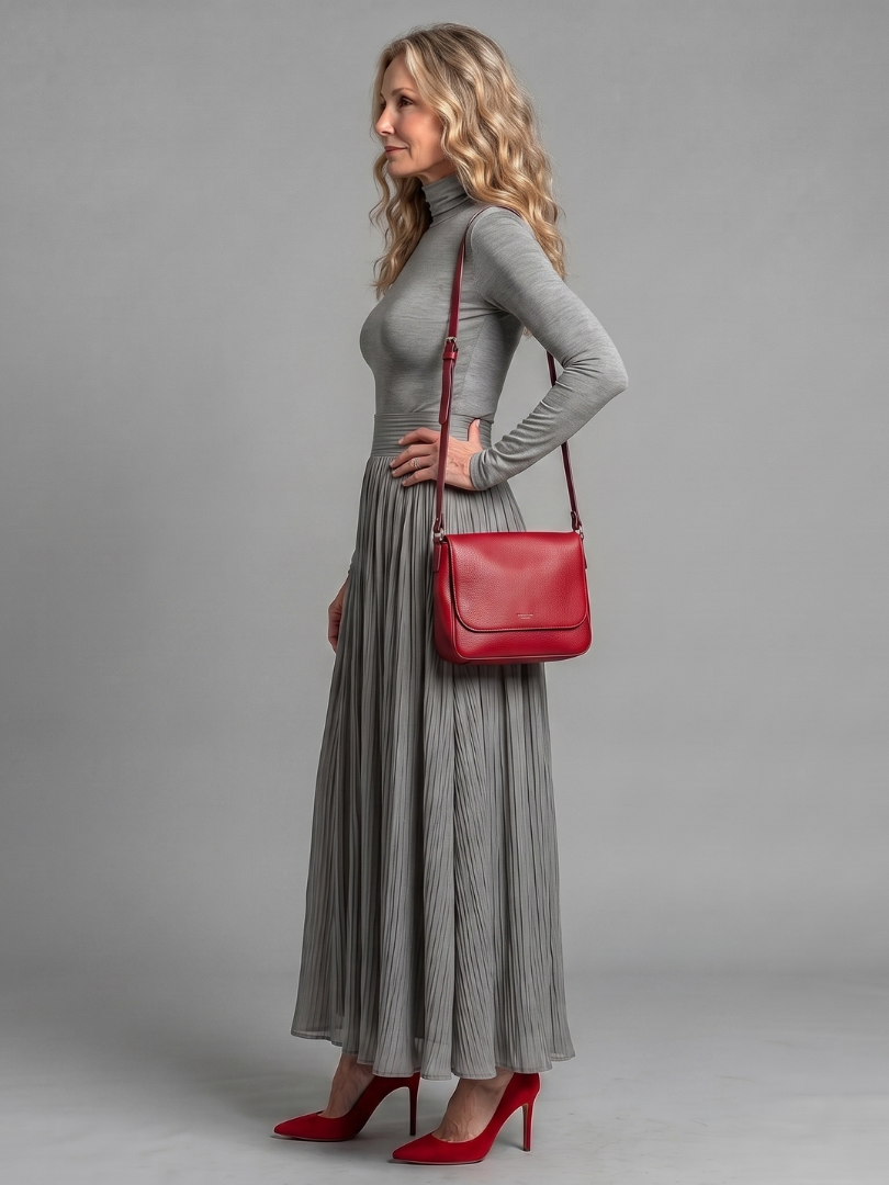 Lana | Robe midi à manches longues et col roulé avec taille définie