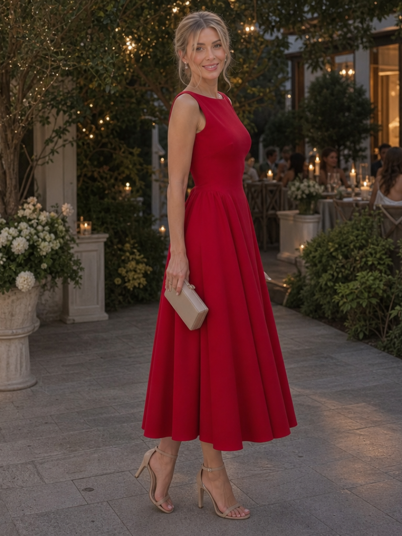 Corane | Robe midi ajustée sans manches à encolure ronde
