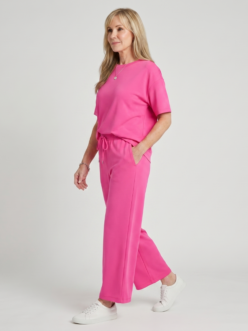 Wihel | Ensemble de pantalons à jambes droites et taille à cordon avec manches courtes